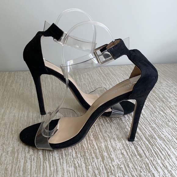 QUEEN SHOES BLACK CLEAR HEELS SIZE 12 - Picture 8 of 10